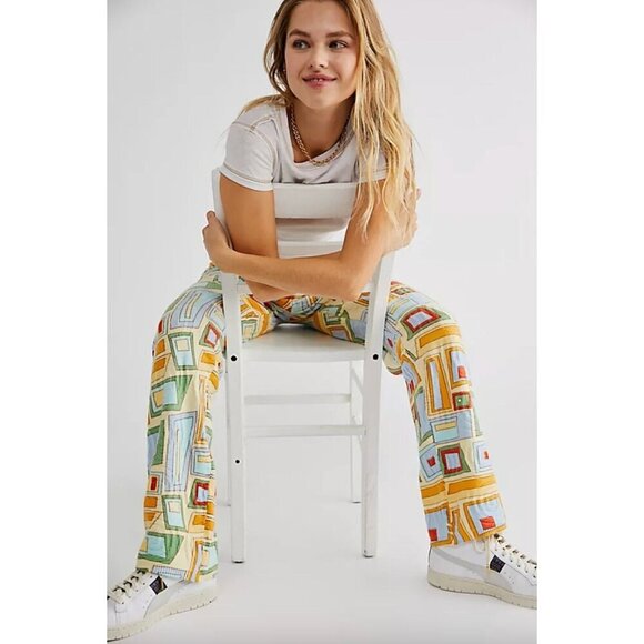 House Of Sunny Pepperland Knit Flared Pants Puzzle Print Womens Size 2 - Picture 1 of 15